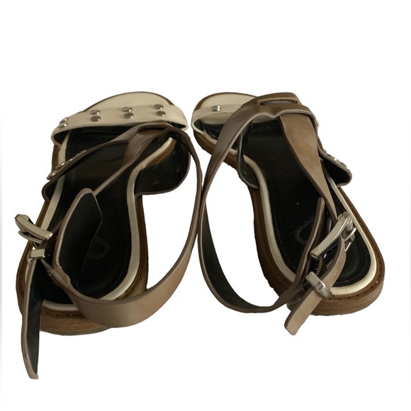 MADELINE Taupe Tan & White Silver Design Hardware Strappy Women’s Sandals Shoes - Picture 7 of 11
